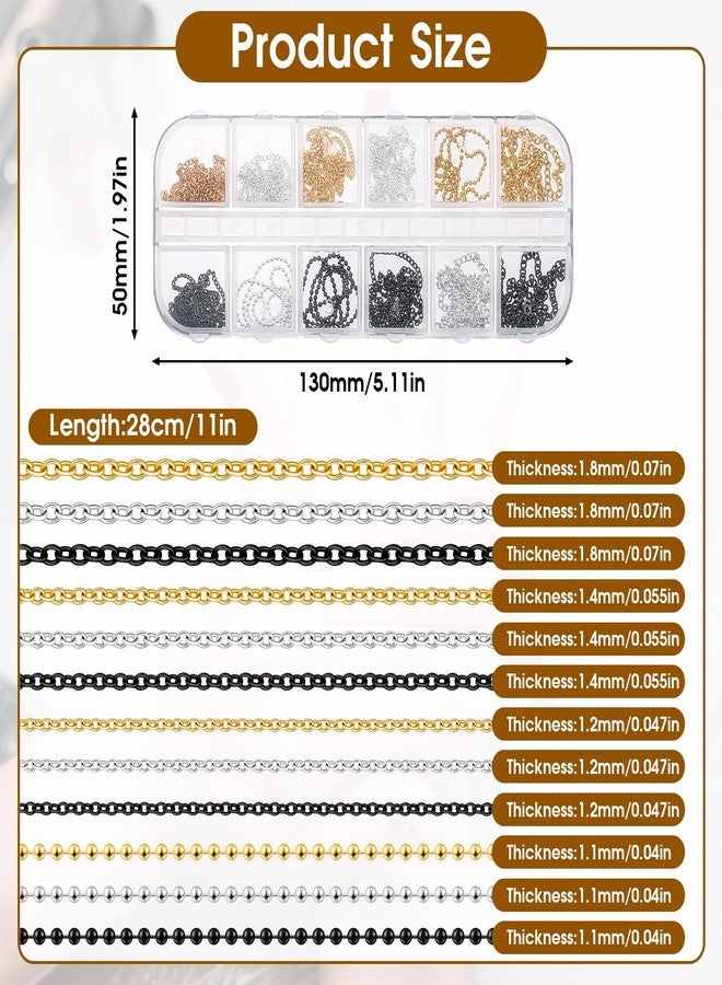 Hariendny 12 Strips Nail Chain Charms, Metal Nail Art Chains, 3D Gold Silver Dark Gray Nail Chains, Nail Jewelry Chains, Line Nail Charms, Nail Decorations with Box for Manicure Decoration DIY - Image 2